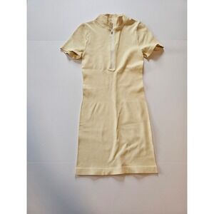 OQQ Ribbed Half Zip Mini Dress Womens Medium Yellow Short Sleeve Bodycon‎